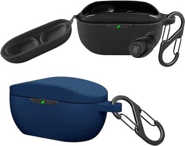 easyBee 2 Pacchi Cover Custodia in Silicone Compatibile con JBL Wave Buds/JBL Vibe Buds Cuffie Bluetooth e 2 Moschettone Portachiavi, Protezione Completa Antiurto - Nero e Blu