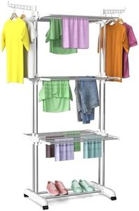 Bigzzia Clothes Drying Rack, Folding Stainless Steel Drying Rack Clothing Indoor Outdoor, Space-Saving, 4 Tier Laundry Drying Rack with Two Side Wings -Grey White