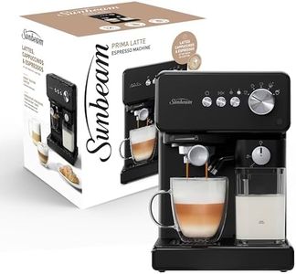 Sunbeam Prima Latte Semi Automatic Coffee Machine | One-Touch Auto Milk Frothing for Cappuccinos & Lattés, 15-Bar Pump Espresso Machine, Dual Filters on 52mm Group Head, Clean Button, Black EMP5100BK