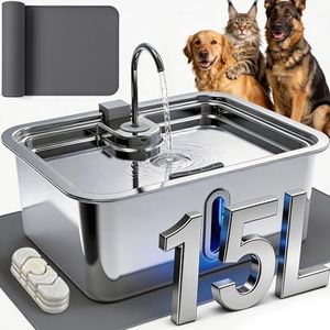 3.96Gal/15L Large Dog Water Fountain with Pet Feeding Mat and 3 Filters