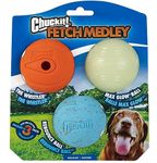 ChuckIt! Fetch Medley Gen 1 Rubber Dog Balls, The Whistler, Max Glow & Rebounce Balls for Dogs, Durable High Bounce Launcher Compatible Dog Toy, Medium, 3 Pack