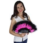 Zucker Feather Marabou Fan with Multi Color Plastic Staves, Pink Orient and Black Mix