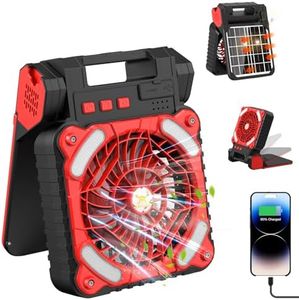 Solar Fan Outdoor Portable Camping Fan Rechargeable Tent Fan 15000mAh Personal Cooling Fan Battery Operated with Lights,4 Speed,3 Timers, for Picnic, Hurricane, Fishing, Worksite