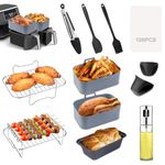 Air Fryer Accessories,12Pcs Dual Air Fryer Accessories for Ninja AF300UK AF400UK/Tower T17088/Instant Vortex/Salter 7.6L-9.5L Air Fryer,with Silicone Air Fryer Liner&Racks & Bread Pan&Oil Spray Bottle