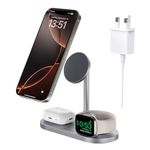 KU XIU 3 in 1 Wireless Charging Station for Mag-safe Aluminum Alloy Charger Stand, Magnetic Wireless Charger for iPhone 16/15/14/13/12 Series for Apple Watch S1-9/Ultra, for AirPods