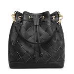 Kattee Woven Genuine Leather Bucket Bags for Women, Drawstring Crossbody Hobo Purses and Shoulder Handbags with 2 Straps