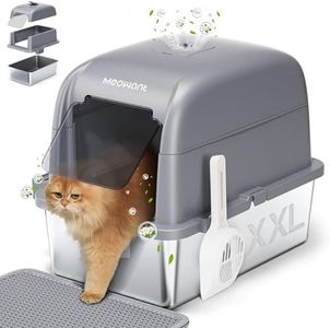 MeoWant Cat Litter Box with High Sided Stainless Steel with Lid, Enclosed Metal Litter Pan for Big Cat, Never Absorbs Odor, Non Stick Surface, XXL Extra Large Litter Tray, Detachable, Easy Clean, Grey