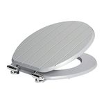 Harbour Housewares Soft Close Toilet Seat - Grey - Pack of 1 - Oval-Shaped Wooden Toilet Seat Antibacterial Loo Seat with Universal Chrome Hinges, Fixings & Fittings