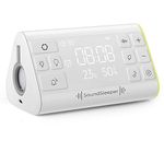 SoundSleeper White Noise Machine and Relaxation Aid with Voiced Relaxation Script, 33 Sounds, Digital Clock, Temperature & Humidity Monitors, and Nightlight. Portable, Rechargeable Sleep Aid.