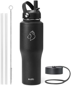 BUZIO 32oz Water Bottle with Straw, Stainless Steel Water Bottle Vacuum Insulated(Cold for 48 Hrs, Hot for 24 Hrs), 32oz Tumbler Travel Flask with Straw Lid and Flex Cap, Fit in Any Car Cup Holder