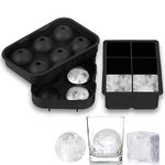 Bangp Ice Cube Tray Combo Molds(Set of 2), Silicone Sphere Whiskey Ice Ball Maker with Lids & Large Square Ice Cube Molds for Cocktails&Bourbon- 100% Food Grade Silicone,Reusable&BPA Free