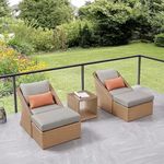 LOCCUS 5 Piece Patio Conversation Set, All Weather Weather Sectional Patio Sofa Set PE Rattan Manual Weaving Wicker Patio Conversation Porch Poolside with Ottomans&Coffee Table [Grey]