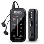 PRUNUS J-985 Pocket Radio Portable, AM FM Small Radio with Headphones and Back Clip, Mini Radios Transistor Supports FM Stereo, AAA Battery Operated Radio for Walking, Running, Fishing