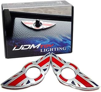 iJDMTOY (2) Union Jack Style Wing Emblem Rings For MINI Cooper R55 R56 R57 R58 R59 Door Lock Knobs, Red/Blue UK Flag Design (Does not fit R60 R61 nor F55 F56 models)