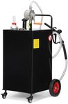 GarveeTech Fuel Caddy, 35 Gallon Portable Gas Caddy on 4 Wheels with Manual Transfer Pump, Gasoline Diesel Fuel Container for Cars, Lawn Mowers, ATVs, Boats, Black