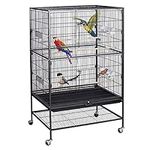 SUPER DEAL 52 Inch Rolling Bird Cage Large Wrought Iron Cage for Cockatiel Sun Conure Parakeet Finch Budgie Lovebird Canary Medium Pet House with Rolling Stand & Storage Shelf