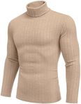 Ekouaer Men's Turtleneck Tops Long Sleeve Shirts Slim Fit Pullover Sweaters Fleece Ribbed Thermal Underwear Tops Cream XXXL