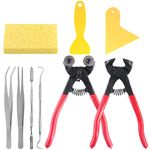 Hilitchi 9 Pcs Premium Carbide Wheeled Glass Tile Nippers Mosaic Tweezers Scrapers Spatula Sponge and Mosaic Tiles Nipper, Cutter Pliers with Carbide Trimming Tips