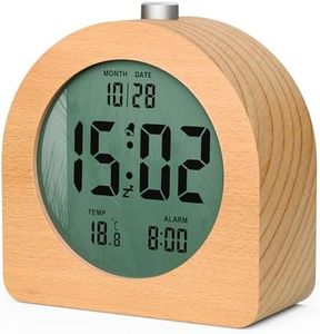 HOMVILLA Despertador Digital con Pantalla LCD de Temperatura y Fecha, Despertador Inteligente Madera a Pilas y Luz, Función Snooze de Repetición, Zumbador Fuerte (3 Baterías AAA Incluidas)