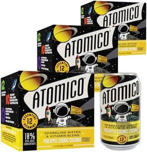 ATOMICO Pineapple Cosmic Coconut Sparkling Water,12 Essential Vitamins, W/Real Juice Infused With Electrolytes 12PK