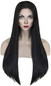 shecool Black Wig for Costume Women 27'' Long Black Wigs for Women Cute Black Straight Wigs for Halloween Costume SL004BK