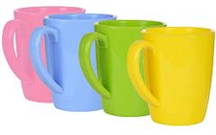 Ecofood®Meal with Nature, Coffee Mugs with Handle, Beautiful Plastic Microwave Safe Unbreakable Cups for Daily Use, Dishwasher Safe (Pink, Green, Blue & Yellow 300ml, Set of 4)