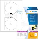 HERMA Self Adhesive Full Face CD Labels, 2 Labels per A4 Sheet, 10 Sheets, Ø 116 mm, 20 Labels, Blank Opaque DVD Labels Stickers, Sticky Labels for Laser & Inkjet Printer, White