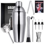 GOLDGE Cocktail Shaker Set, 9PCS Cocktail Making Set, 750ML Stainless Steel Bar Tool Set, Bartender Kit for Home, Bar, Party, Christmas, Thanksgiving.