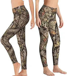 Yaateeh Hunting Camo High Waist Yoga Pants Tummy Control Workout Running Leggings Capri for Women, Large