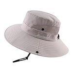 PESAAT Women Men Fishing Hat Summer Sun Hats for Women UV Protection Wide Brim Bucket Hats with Ponytail-Hole (Light Gray)