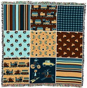 Pure Country Weavers Nine Patch Children Small Blanket - Gift Lap Square Tapestry Throw Woven from Cotton - Made in The USA (54x54)