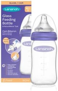 Lansinoh Glass Baby Bottle with NaturalWave Teat (160 ml), Anti-colic, Premium heat & thermal shock-resistant glass, Slow Flow soft & flexible silicone teat, teats are BPA & BPS free, purple