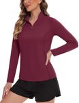 TACVASEN Women's UPF 50+ Tee Workout Solid Long Sleeve Shirts Lightweight Casual Blouse, Wine Red, S