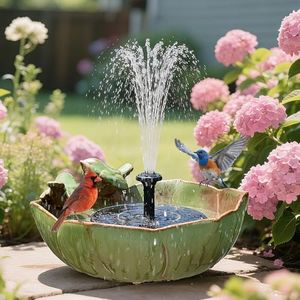 inanil Solar Powered Ceramic Bird Bath for Outdoors, 10.1" Hummingbird Solar Fountain Ground Ceramic Bird Baths Bowl for Outside, Large Table Top Garden Décor for Patio, Yard & Home