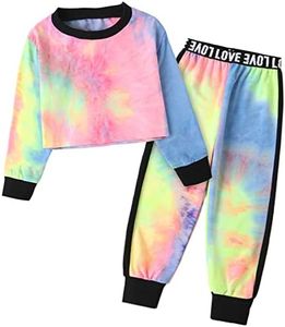 Betusline Girls 2 Piece Outfits Girls Cropped Sweatsuit Pants Outfit Clothes Set, 4T-14 Years, Multi Tie Dye Long, 6-7 Years