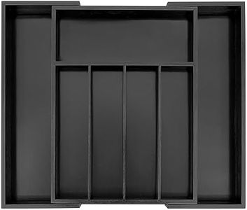 VaeFae Organizador de cubiertos de bambú, organizador de cajones de cocina expandible para cubiertos, soporte de utensilios de madera, almacenamiento de cajones multifunción (negro)