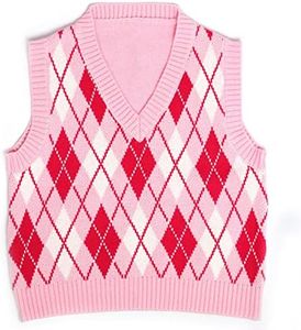 Hyipels Women's Sweater Vest,Y2K Sleeveless Pattern Preppy Style Knitted Crop Tank Top for Girl