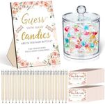 Saypacck 122 Pcs Baby Shower Games Candy Guessing Game Includes 100 Floral Candy Guessing Cards 20 HB Pencils Game Floral Wood Standing Sign Acrylic Jar with Lids for Baby Shower Gender Reveal Favors