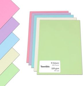 100 feuilles, A4 120 g/m² Papier Couleur Cartonné - 5 Couleurs