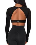 Danysu Open Back Crop Tops with Removable Pad Backless Workout Gym Shirt Bra Going Out Top, #1.long Black, X-Large