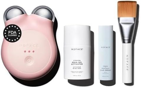 NuFACE Mini+ Microcurrent Facial Device Kit - FDA Cleared Face Sculpting & Skin Tightening Device to Contour, Lift & Tone + Microcurrent Gel Activator, Silk Crème & Applicator Brush - Sandy Rose