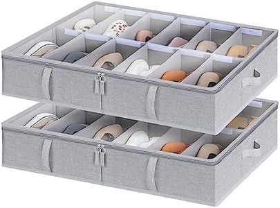 StorageWorks Under Bed Shoe Storage Organizer, Underbed Shoes Container with Adjustable Dividers, Shoe Storage Basket with Cover, Grey, 2-Pack, Space-Saving Shoe Box Fits up to 24 Pairs