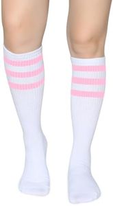 Henwarry Classic Triple Stripes Over the Calf Cotton Retro Tube Socks for Men and Women (A10-Pink/White)