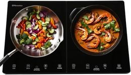 EMtronics 2800W Double Induction Portable Cooker Hob with 9-Level Dual Temperature Control, Black Glass Top with Touch Sensor - Black