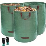 3pcs Heavy Duty Garden Waste Bags with Gloves 272L Garden Green Reusable Waste Sacks Jumbo Storage Sack Outdoor Trash Garden Yard Trash Bag Foldable Camping Recycling Bags