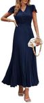 PRETTYGARDEN Women's Summer Maxi Dresses 2025 Trendy Casual Button V Neck Ruffle Cap Sleeve Long Flowy Pleated Dress (Navy,XX-Large)