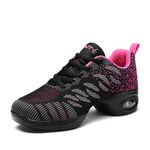 SECHRITE Womens Jazz Sneakers Grey Rose Modern Dance Sneakers for Women Line Dance Hip Hop Shoes Jazz Dancing Shoes Lace Up Cushion Breathable Ladies Split Sole Zumba Shoes Grey Rose Leaves 40