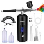 HANNEA® Airbrush Kit Rechargeable LCD Air brush Spray Gun with 3 Pressure Level 0.3mm Nozzle Air Brush for Painting & Airbrush Makeup Machine for Barber, Nail Art, Cake Decor, Model Painting(Black)
