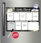 Floral Magnetic Weekly Calendar for Fridge Whiteboard - Weekly Dry Erase Board for Fridge, Magnetic Weekly Planner for Fridge, Magnetic Whiteboard for Fridge, Schedule Board, White Board for Fridge