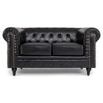 Bravich Leather Chesterfield Sofa- Black. 2 Seater Settee, Faux Bonded Leather Vintage Couch. Living Room Furniture, Easy Clean. 2 Seater- 160cm x 90cm x 78cm